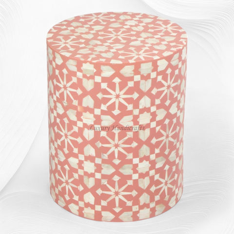 Moroccan Bone Inlay Round Side Table Orange 2