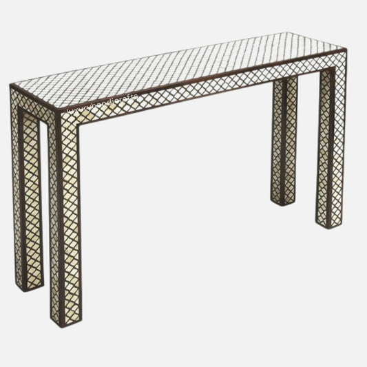 Wrought iron console table on a white background