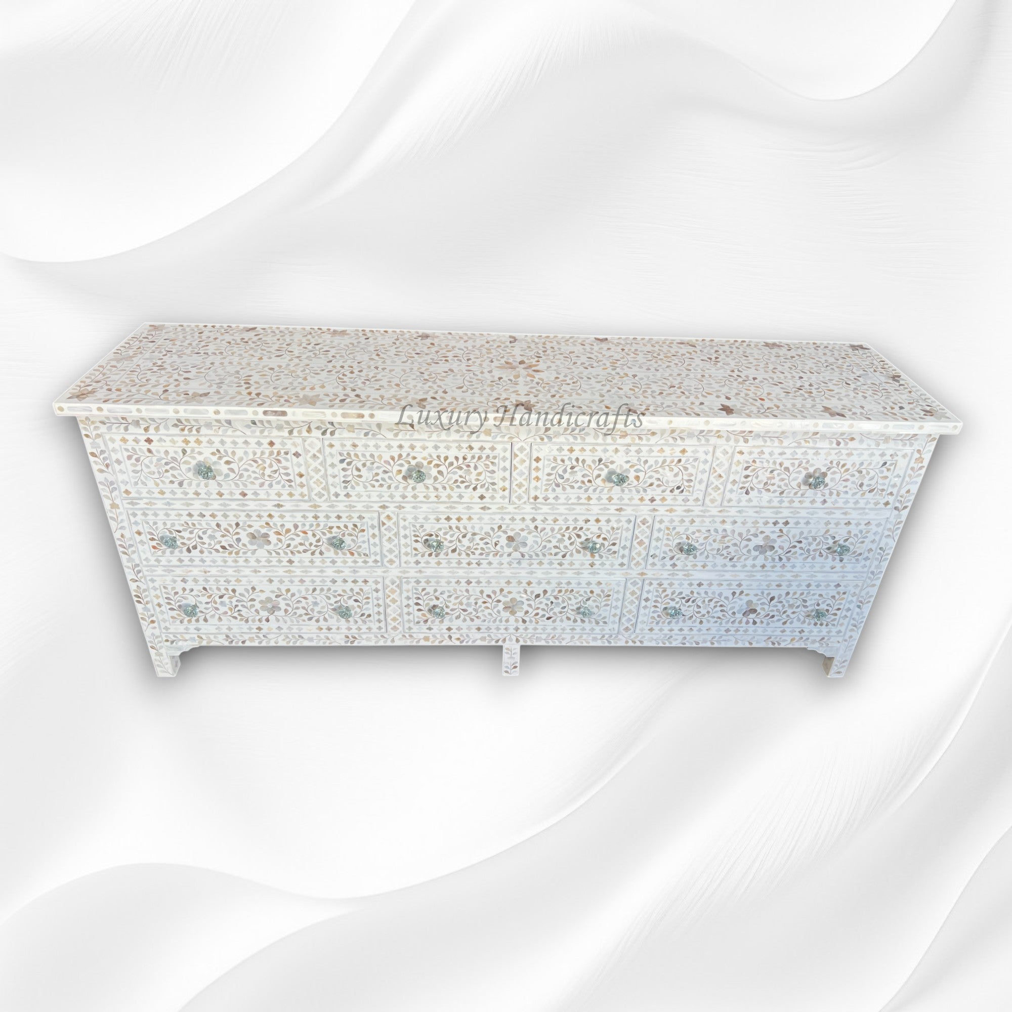 White Mother Of Pearl Inlay sideboard 10 Drawers 5
