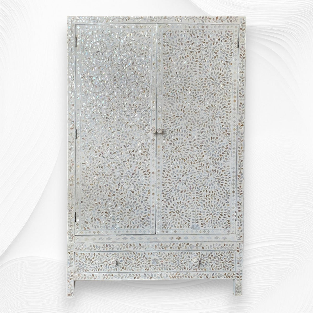Mother of Pearl Inlay Armoire Floral White 1