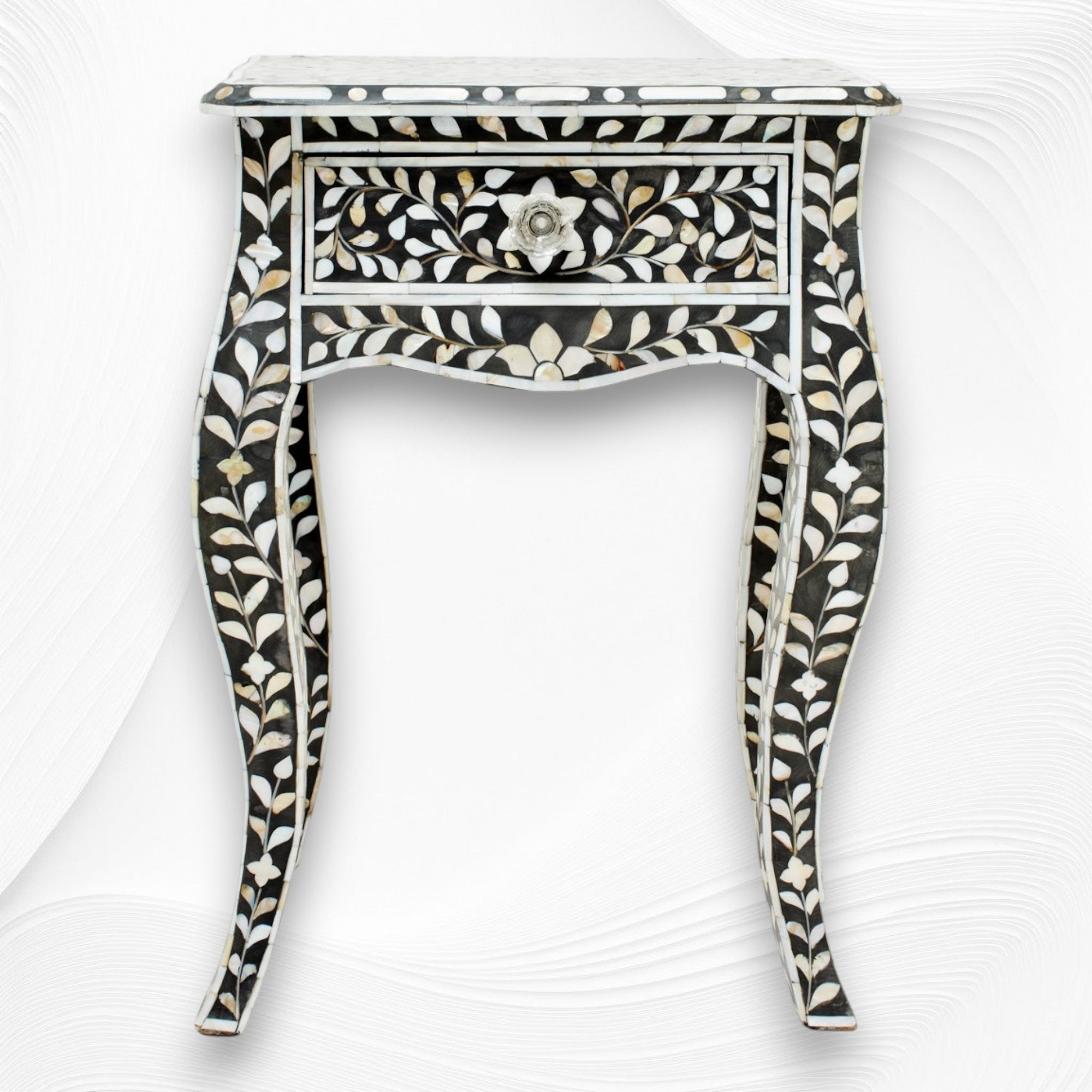 Mother of Pearl Inlay Curved Leg Table Black 5