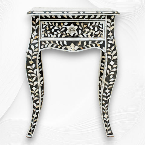 Mother of Pearl Inlay Curved Leg Table Black 5