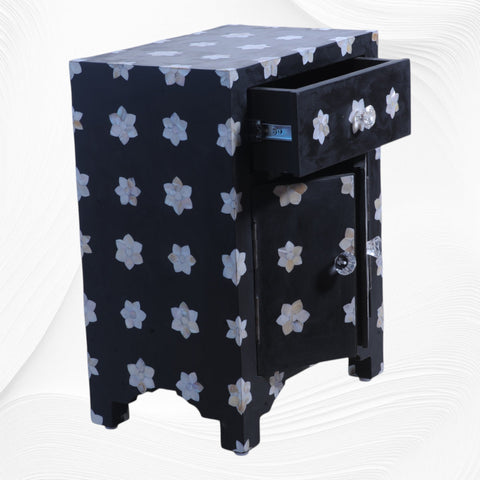 Mother Of Pearl Star 1 Drawer 2 Door Bedside Table Black