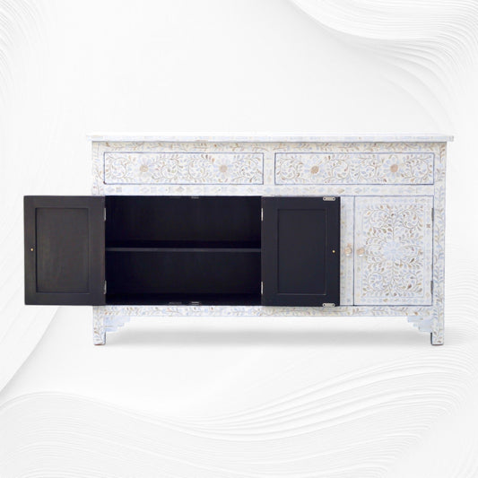 Mother Of Pearl Inlay Floral Sideboard Beige