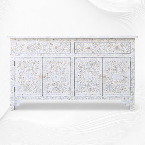 Mother Of Pearl Inlay Floral Sideboard Beige