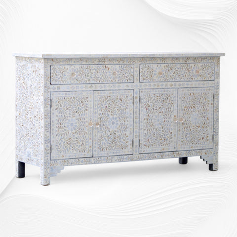 Mother Of Pearl Inlay Floral Sideboard Beige