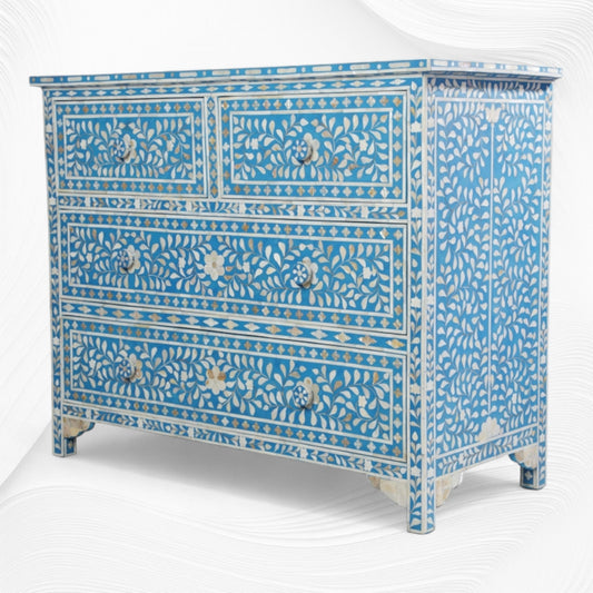 Mother Of Pearl Inlay Floral Chest Of Four Drawers Turquoise 1