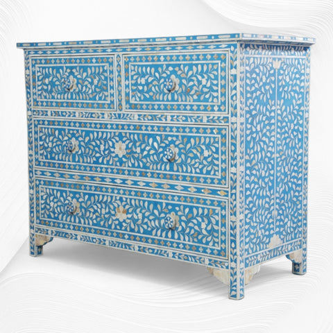 Mother Of Pearl Inlay Floral Chest Of Four Drawers Turquoise 1