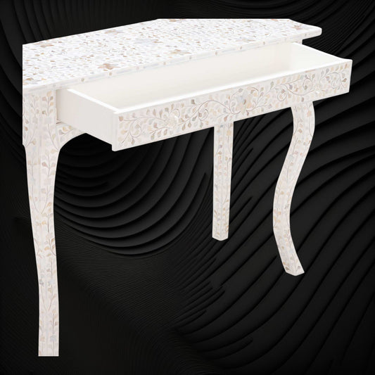 Mother Of Pearl Inlay 1 Drawer French Style Console White 1