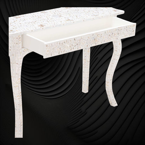 Mother Of Pearl Inlay 1 Drawer French Style Console White 1