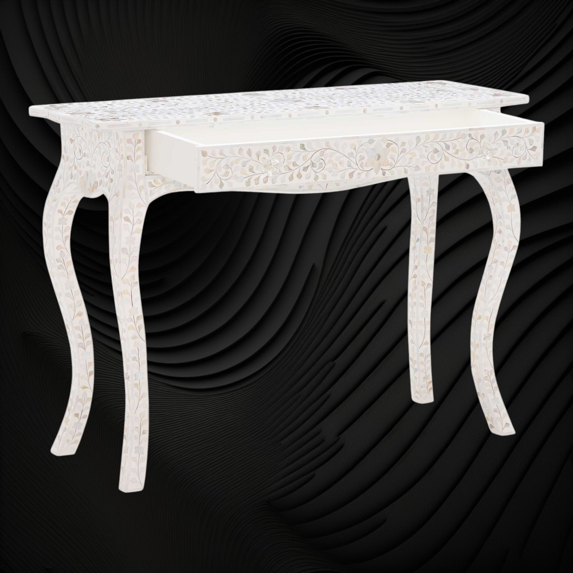 Mother Of Pearl Inlay 1 Drawer French Style Console White 2