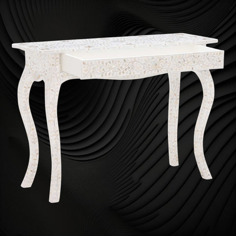 Mother Of Pearl Inlay 1 Drawer French Style Console White 2