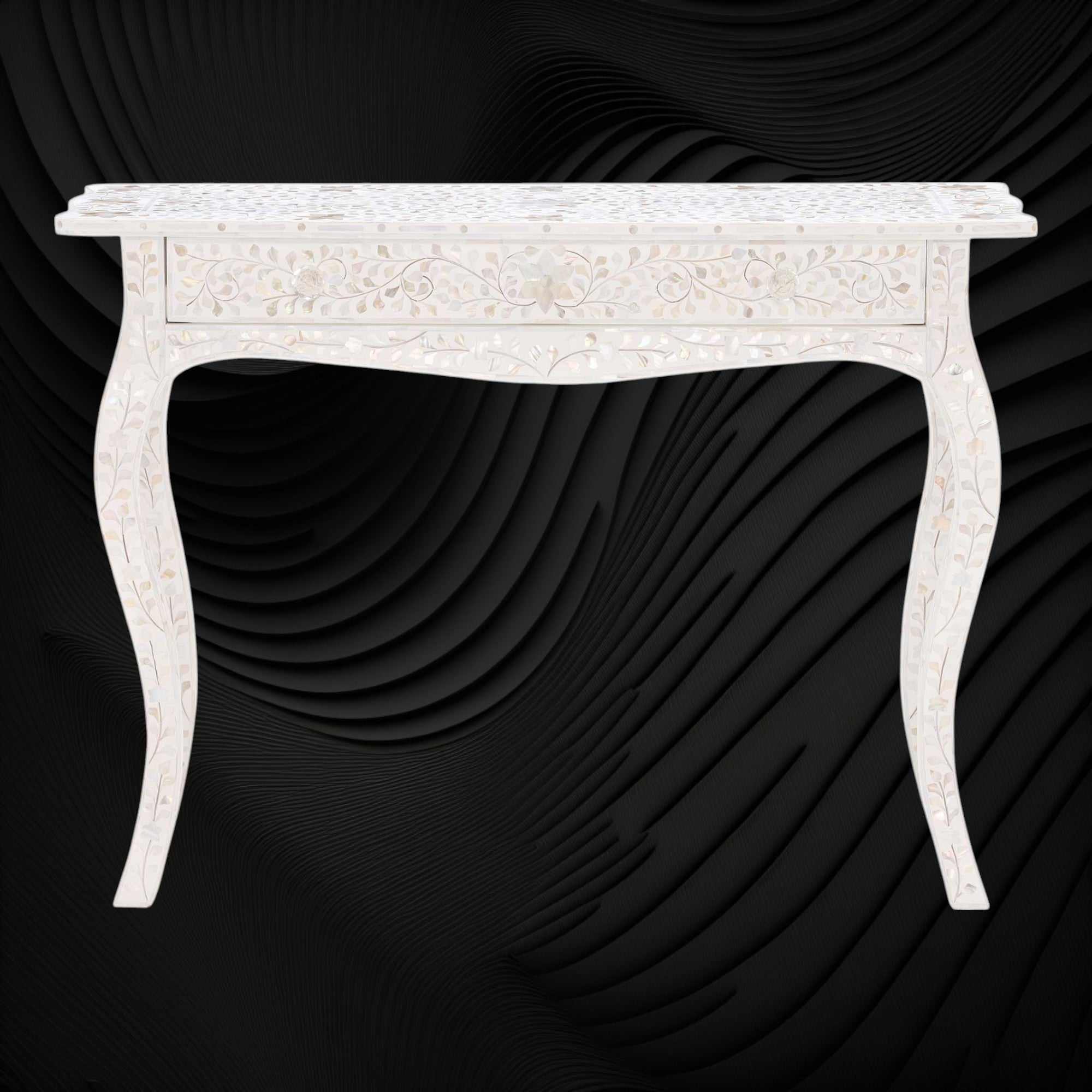 Mother Of Pearl Inlay 1 Drawer French Style Console White 4