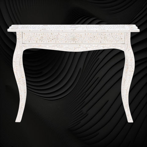 Mother Of Pearl Inlay 1 Drawer French Style Console White 4