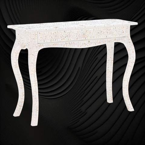 Mother Of Pearl Inlay 1 Drawer French Style Console White 5