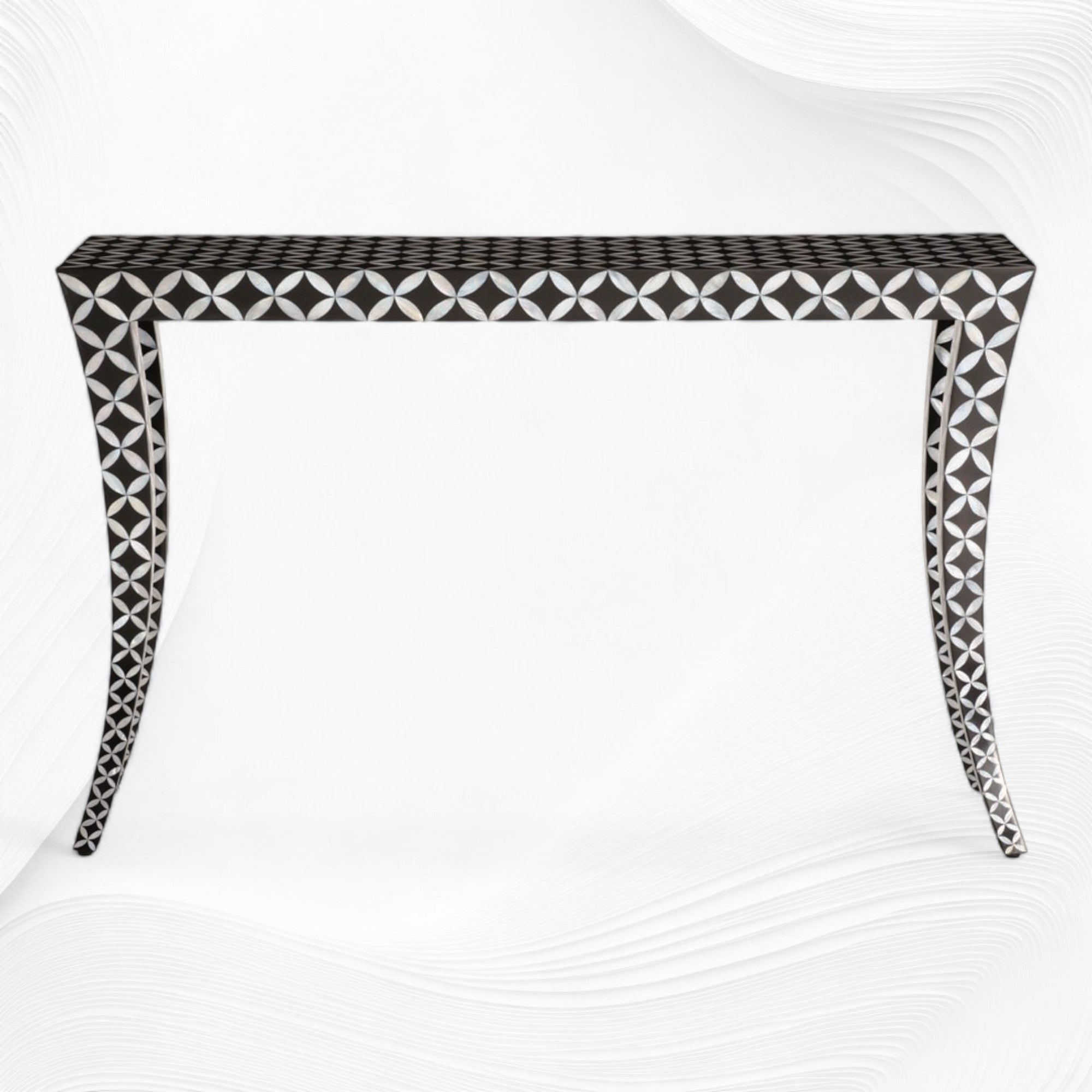 Mother Of Pearl Curved Leg Console Geometric Black 2