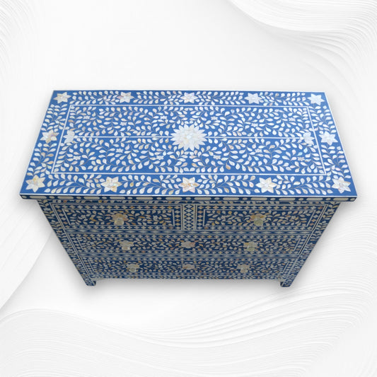 Mother Of Pearl Inlay Floral Chest Of Four Drawers Blue 1
