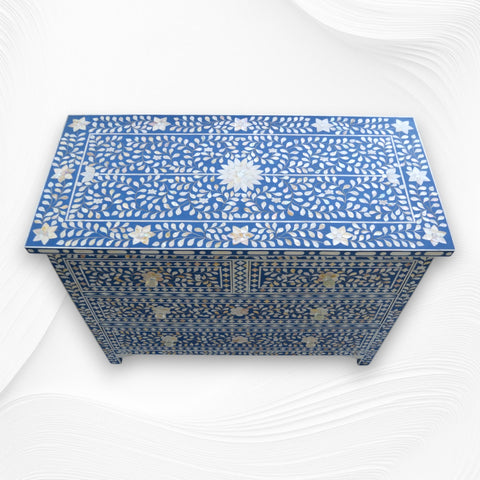 Mother Of Pearl Inlay Floral Chest Of Four Drawers Blue 1