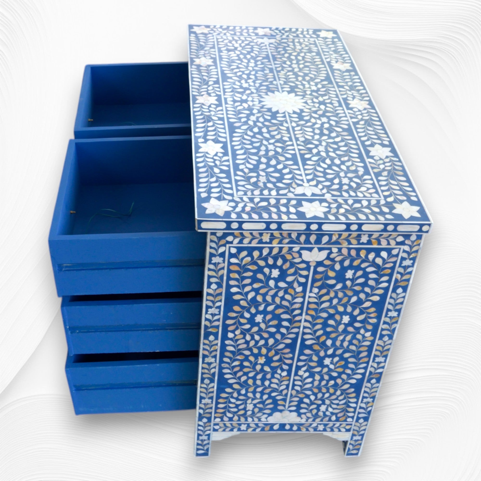Mother Of Pearl Inlay Floral Chest Of Four Drawers Blue 2