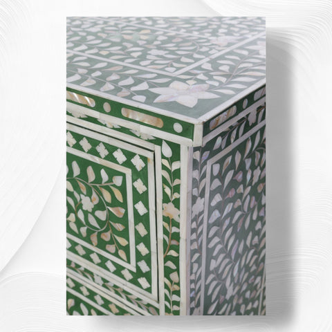 Mother Of Pearl Inlay Floral Chest Of Four Drawers Green 2