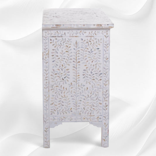 Mother Of Pearl Inlay Floral Chest Of Four Drawer White 1