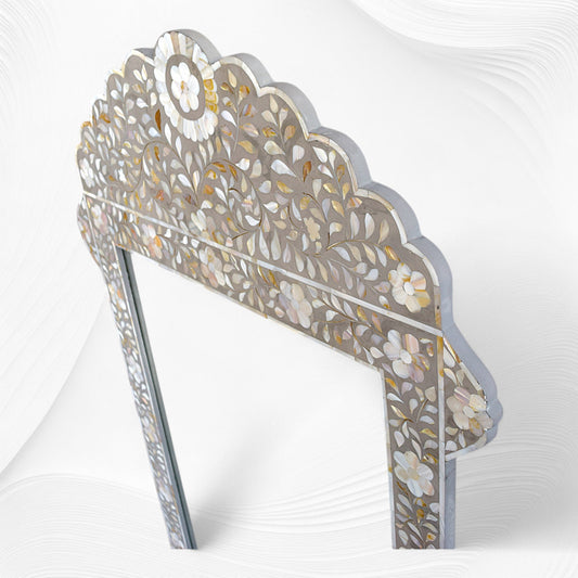 Grey Mother Of Pearl Inlay Floral Circle Mirror 3