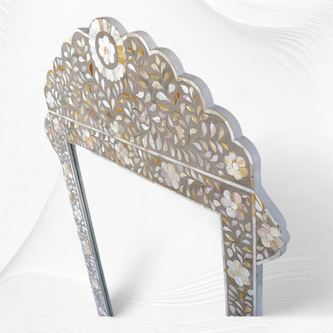 Grey Mother Of Pearl Inlay Floral Circle Mirror 3
