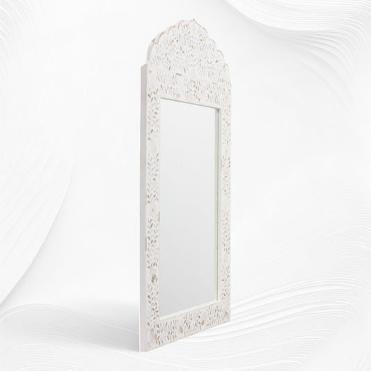 Mother Of Pearl Inlay Floral Crested Mirror White 2