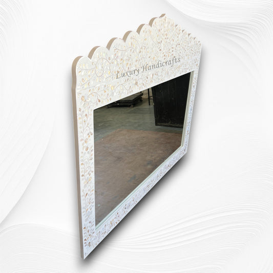 Mother Of Pearl Inlay Floral Crested Mirror White Large 1