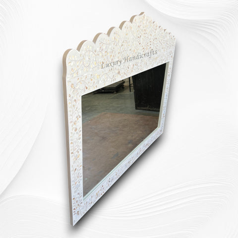 Mother Of Pearl Inlay Floral Crested Mirror White Large 1