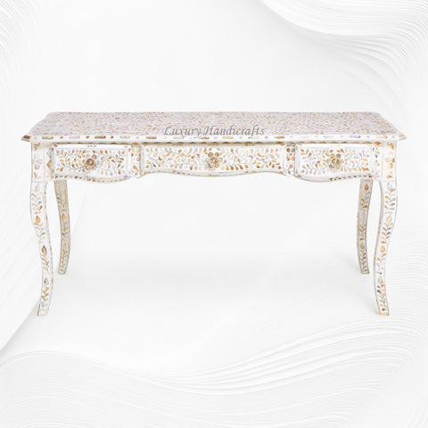 Mother Of Pearl Inlay Long Curved Leg Desk White 6