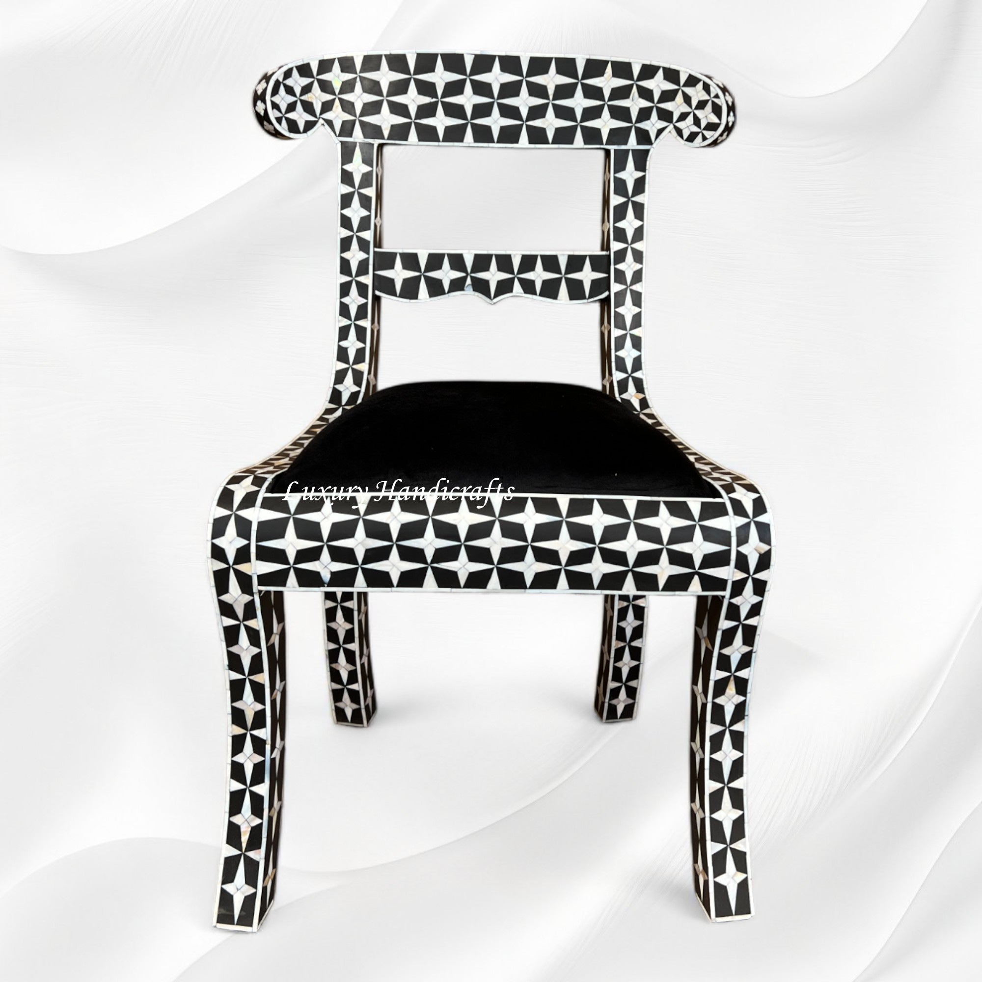 Mother Of Pearl Inlay Star Design Chair Black 6