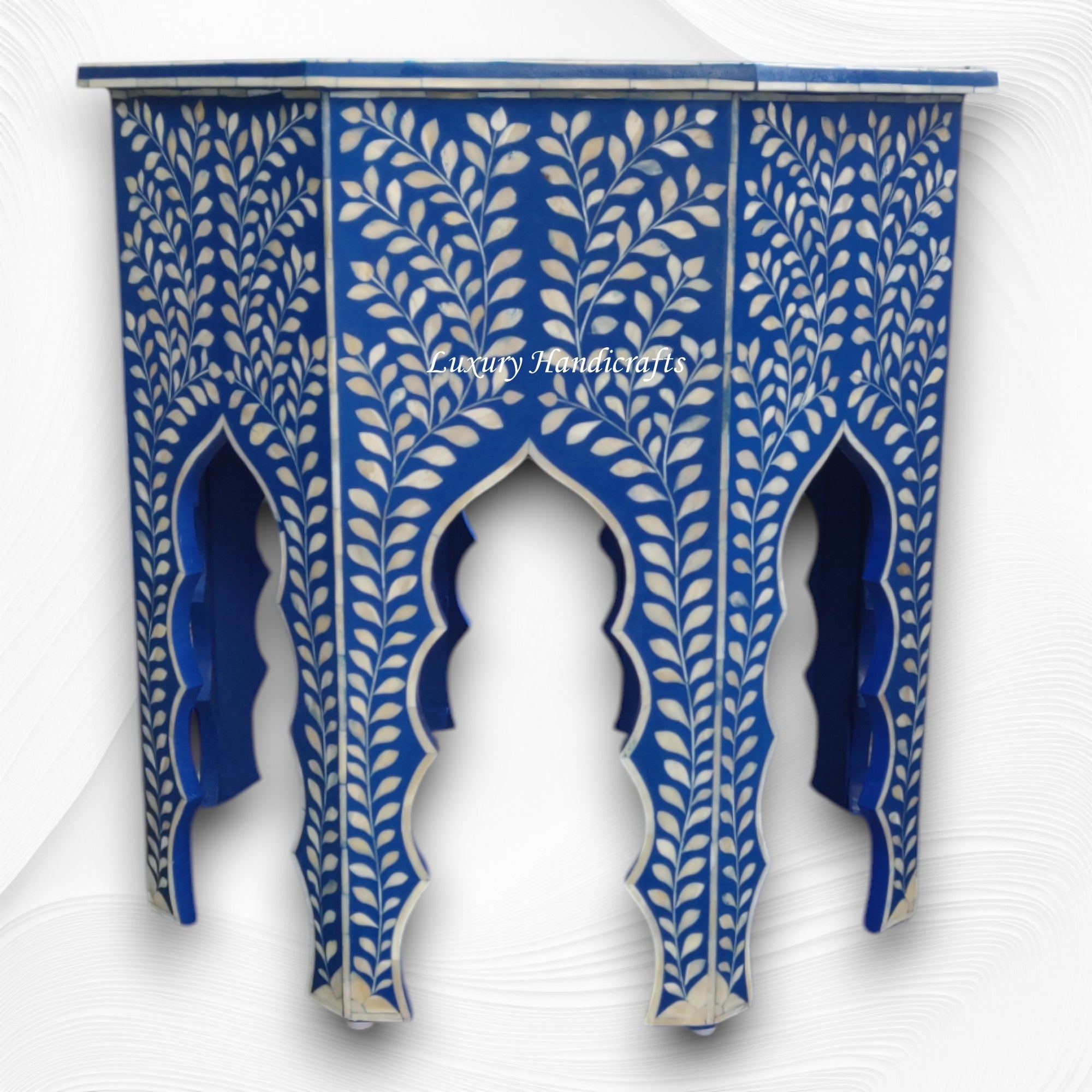 Naomi Bone Inlay Octagonal Large Side Table Blue 3