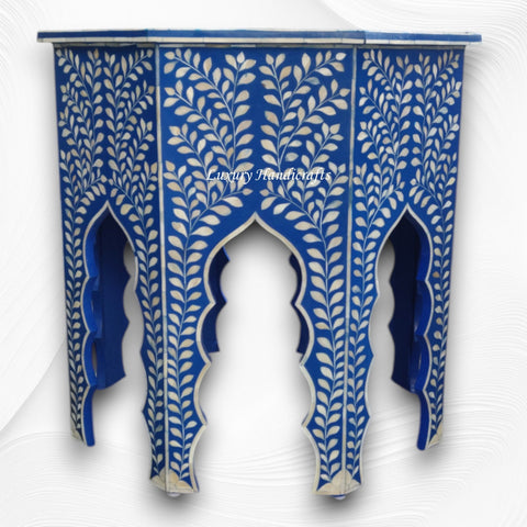 Naomi Bone Inlay Octagonal Large Side Table Blue 3