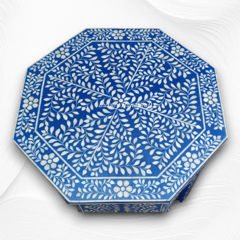 Naomi Bone Inlay Octagonal Large Side Table Blue 2