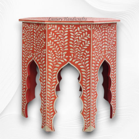 Naomi Bone Inlay Octagonal Large Side Table Orange 3