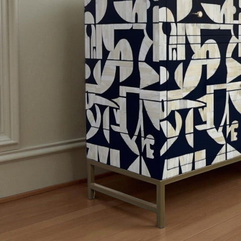 Navy Geometric Bone Inlay Buffet