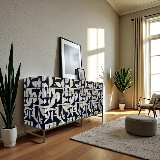 Navy Geometric Bone Inlay Buffet