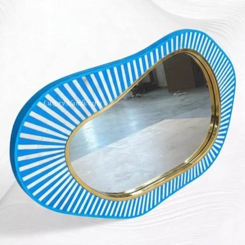 Large Abstract Bone Inlay Wall Mirror Neon Blue