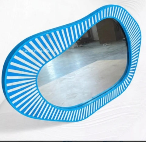 Large Abstract Bone Inlay Wall Mirror Neon Blue