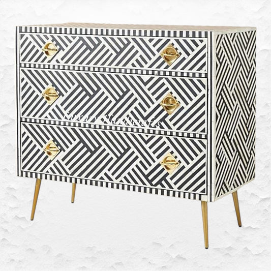 Optical Bone Inlay 3 Drawer Chest Black