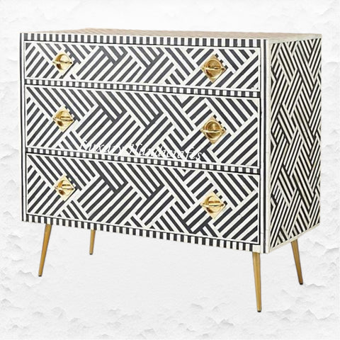 Optical Bone Inlay 3 Drawer Chest Black