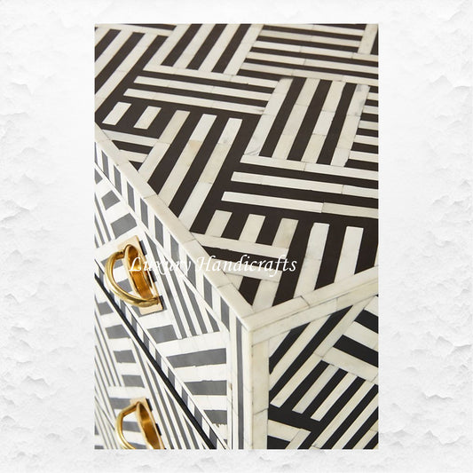 Bone Inlay Optical Chest 6 Drawers Black