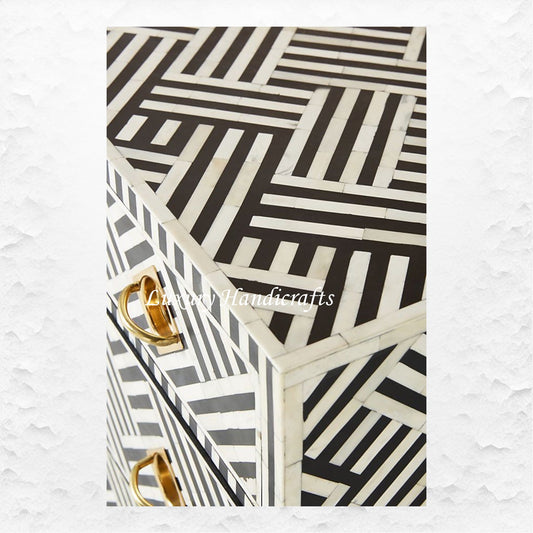 Bone Inlay Optical Chest 6 Drawers Black 2