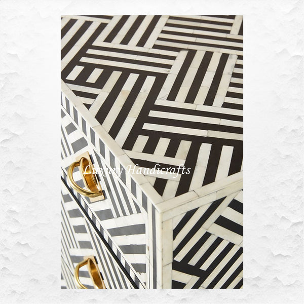 Optical Bone Inlay 3 Drawer Chest Black