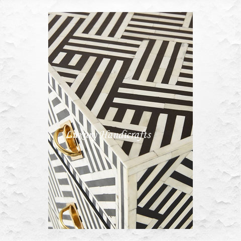 Optical Bone Inlay 3 Drawer Chest Black