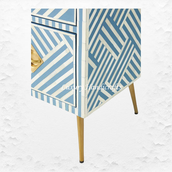 Optical Bone Inlay 3 Drawer Chest Blue