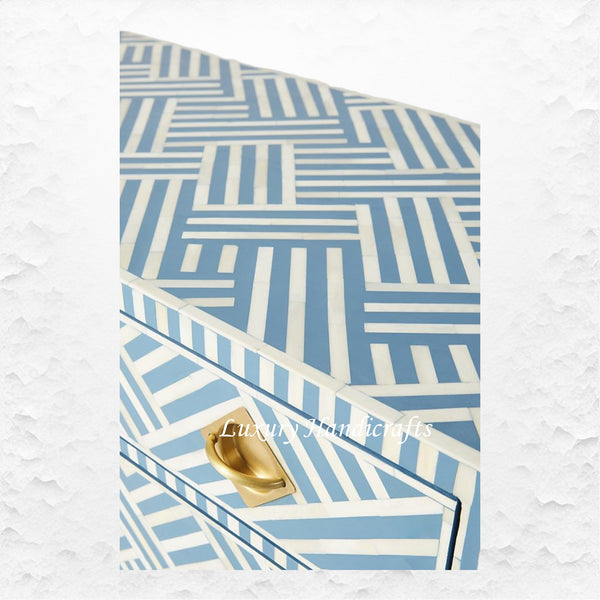 Optical Bone Inlay 3 Drawer Chest Blue