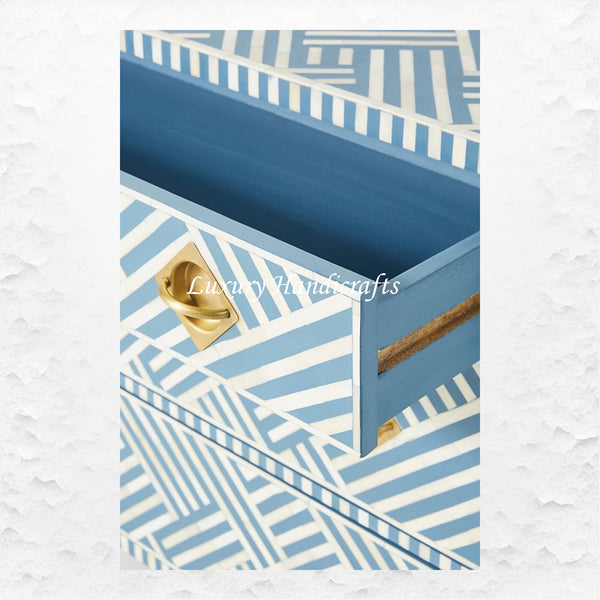 Optical Bone Inlay 3 Drawer Chest Blue