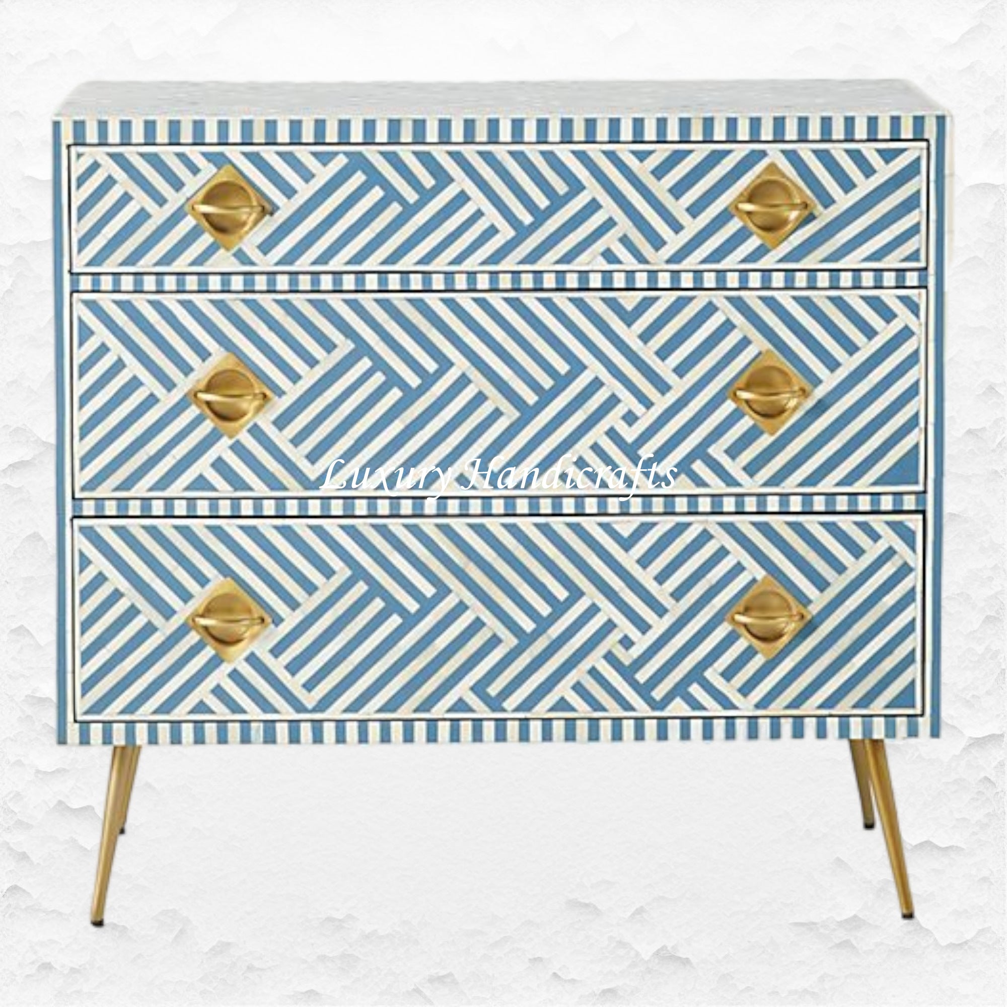 Optical Bone Inlay 3 Drawer Chest Blue